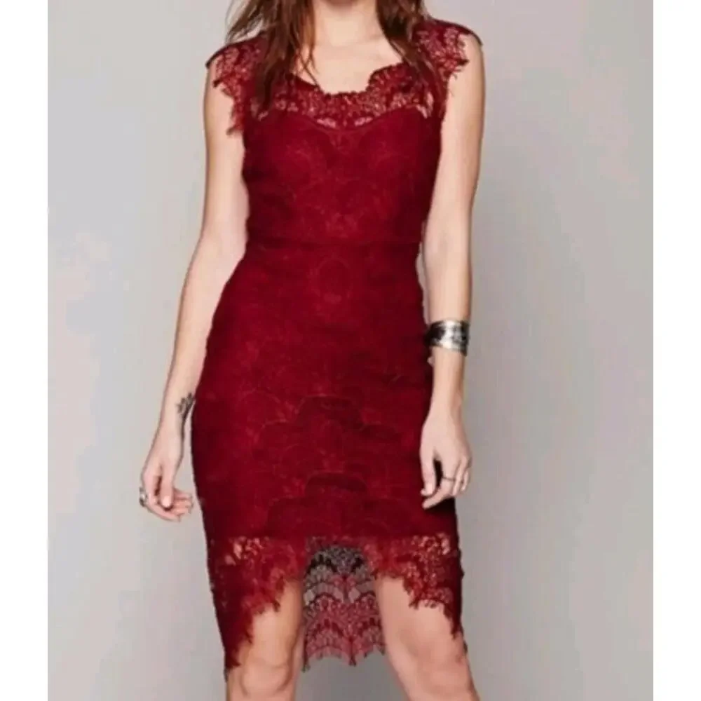 Free‎ People Peek A Boo Lace Dress S Red Whimsygoth